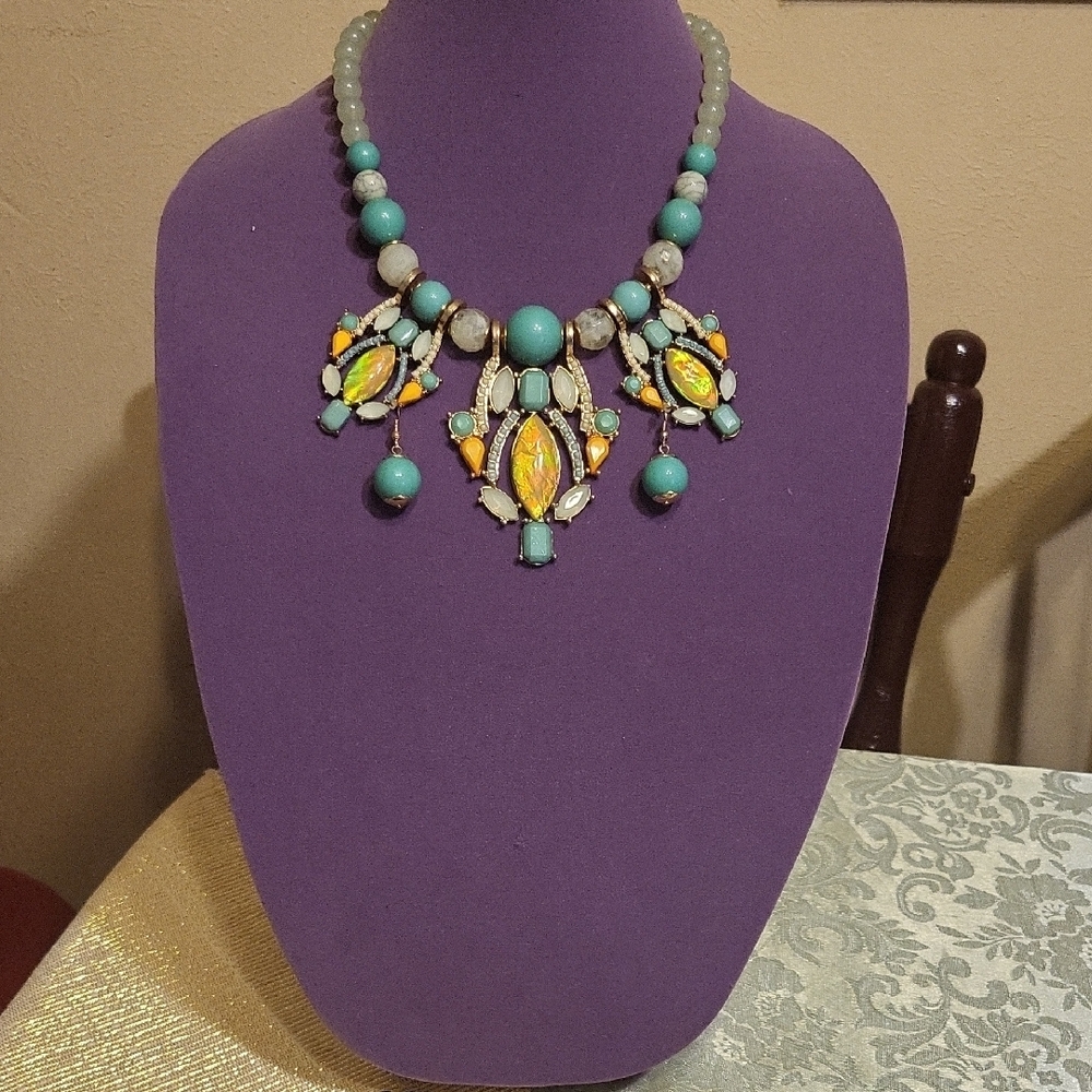 Elegant Turquoise and Yellow Statement Necklace